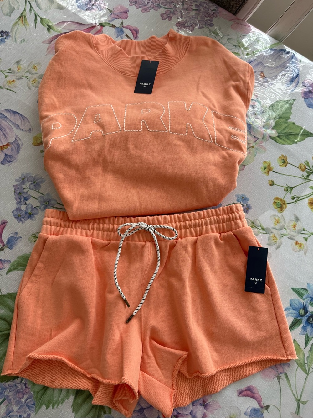 Parke X Target Coral Athletic shorts and Crewneck sweatshirt